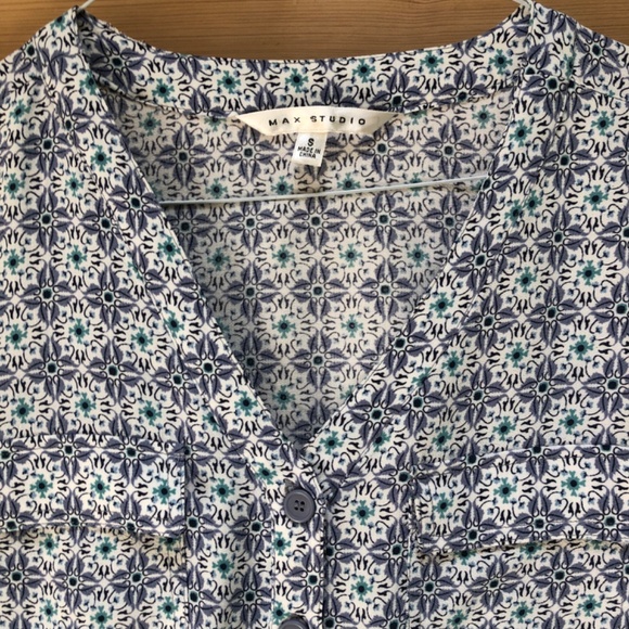 Max Studio Mosaic Blue Printed Drawstring Short Dress Size S - Picture 4 of 11